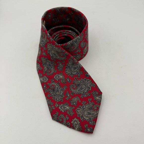 Mallory & Church Paisley Silk Tie Mens Red Gray Necktie 3x60 USA Made - Picture 1 of 4